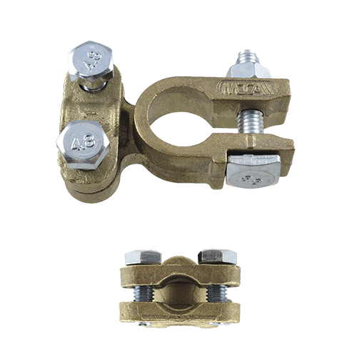 Brass terminal to suit standard DIN battery post, saddle clamp, cable size 25 to 50mm2