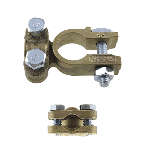 Brass terminal to suit standard DIN battery post, saddle clamp, cable size 25 to 50mm2
